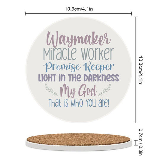 Waymaker Christian Round Ceramic Coaster - ClaimedbyGodDesigns