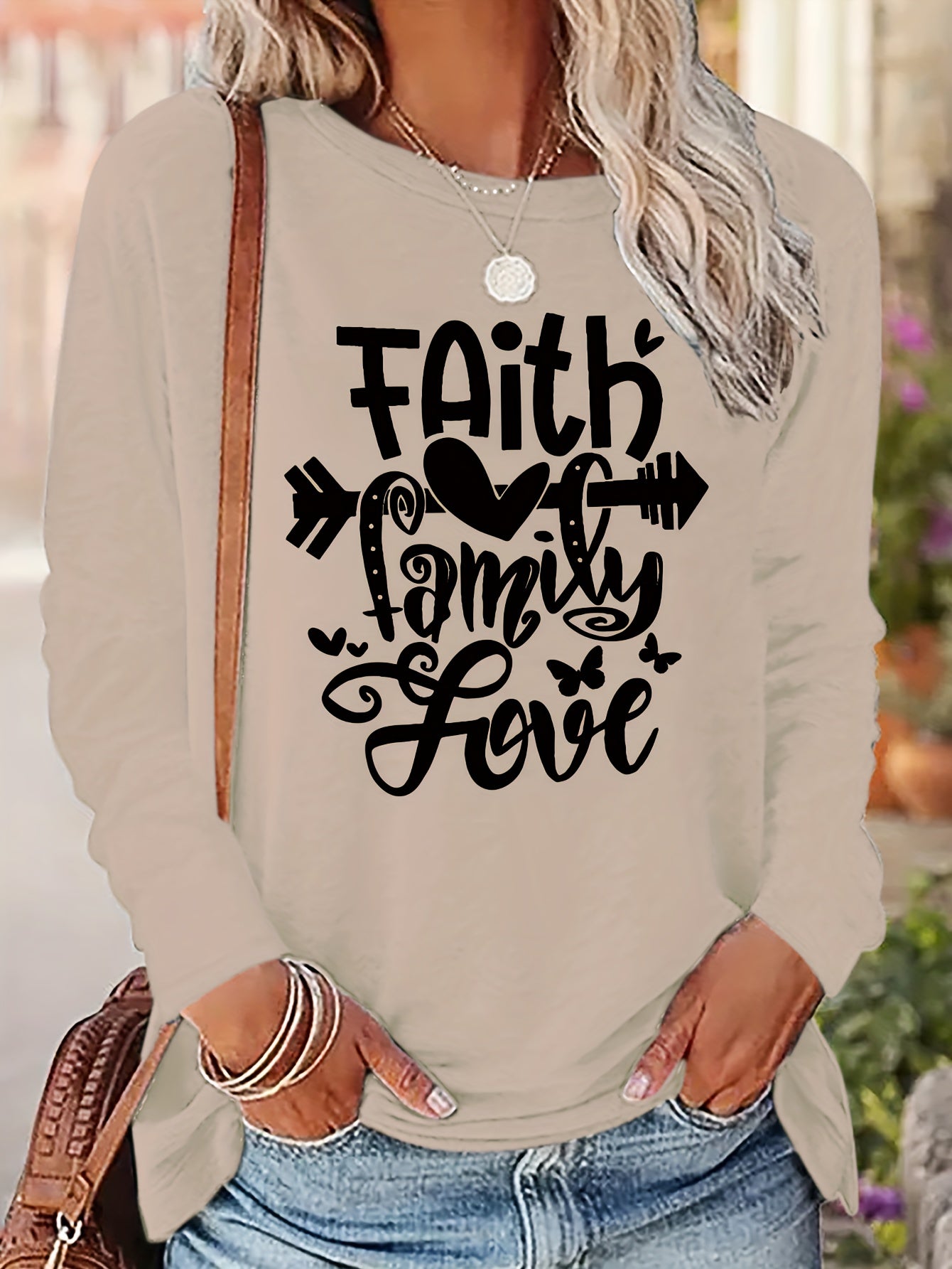 Faith Family Love Women's Christian Pullover Sweatshirt claimedbygoddesigns