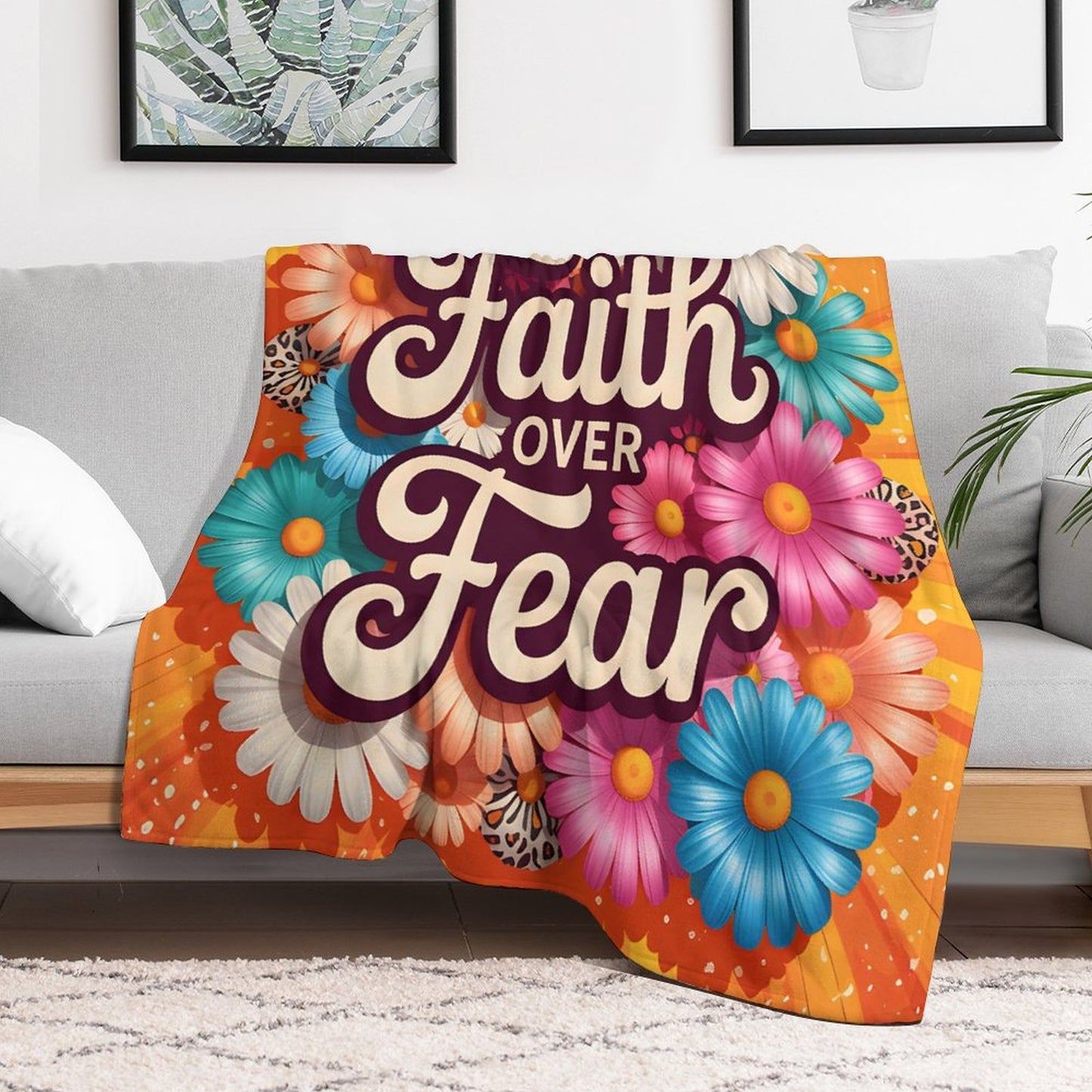Faith Over Fear Christian Flannel Throw Blanket