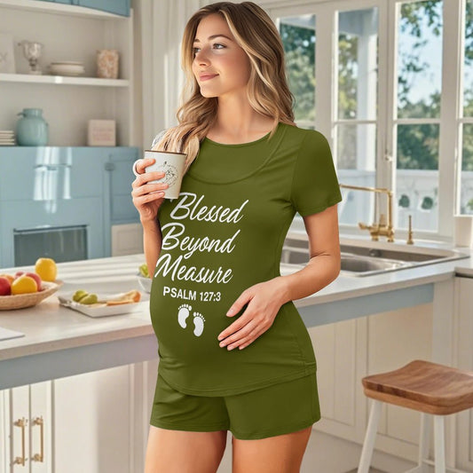 Blessed Beyond Measure Christian Maternity Short Sleeve Pajama Set - ClaimedbyGodDesigns