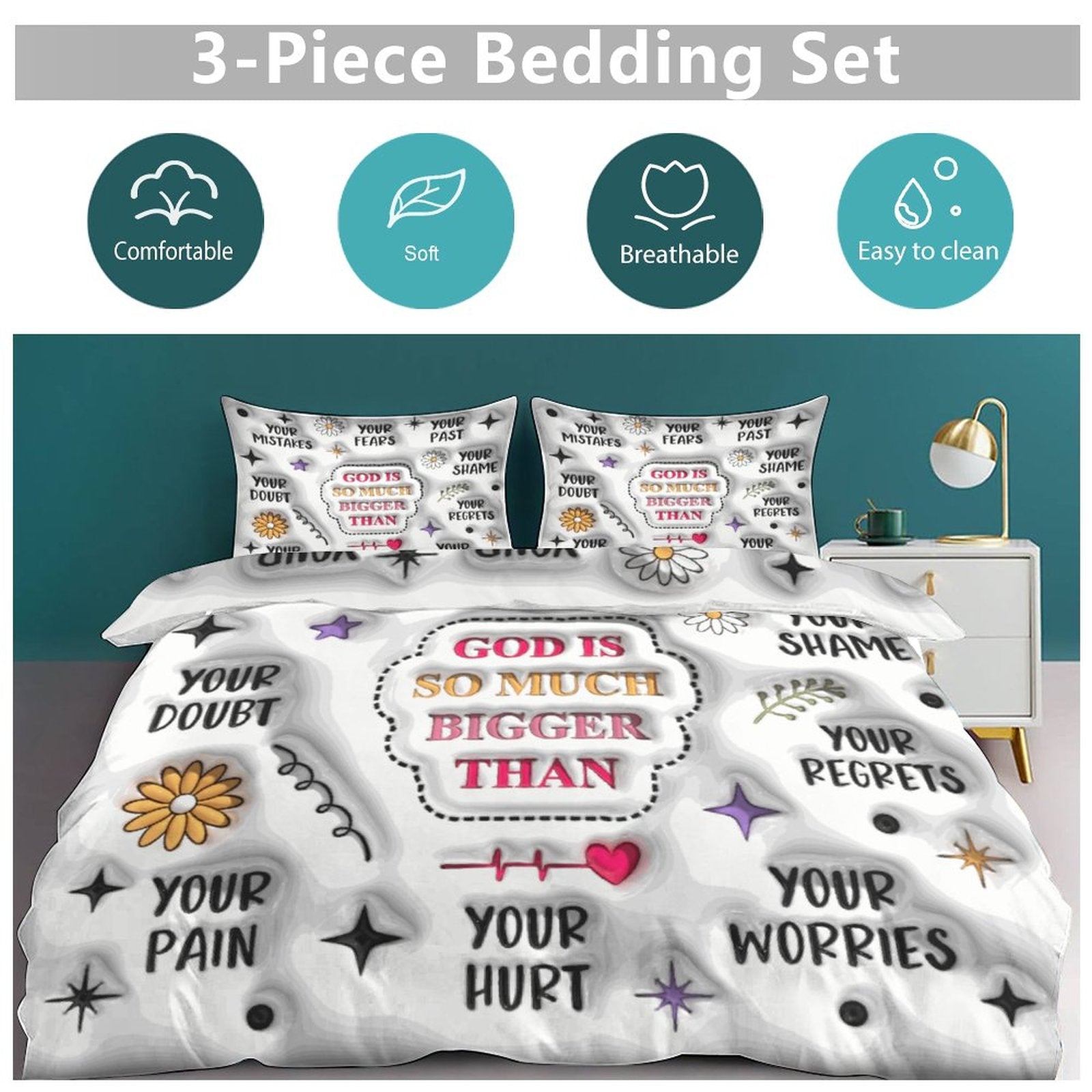 God Is So Much Bigger Than 3-Piece Christian Comforter Bedding Set-86"×70"/ 218×177cm SALE-Personal Design