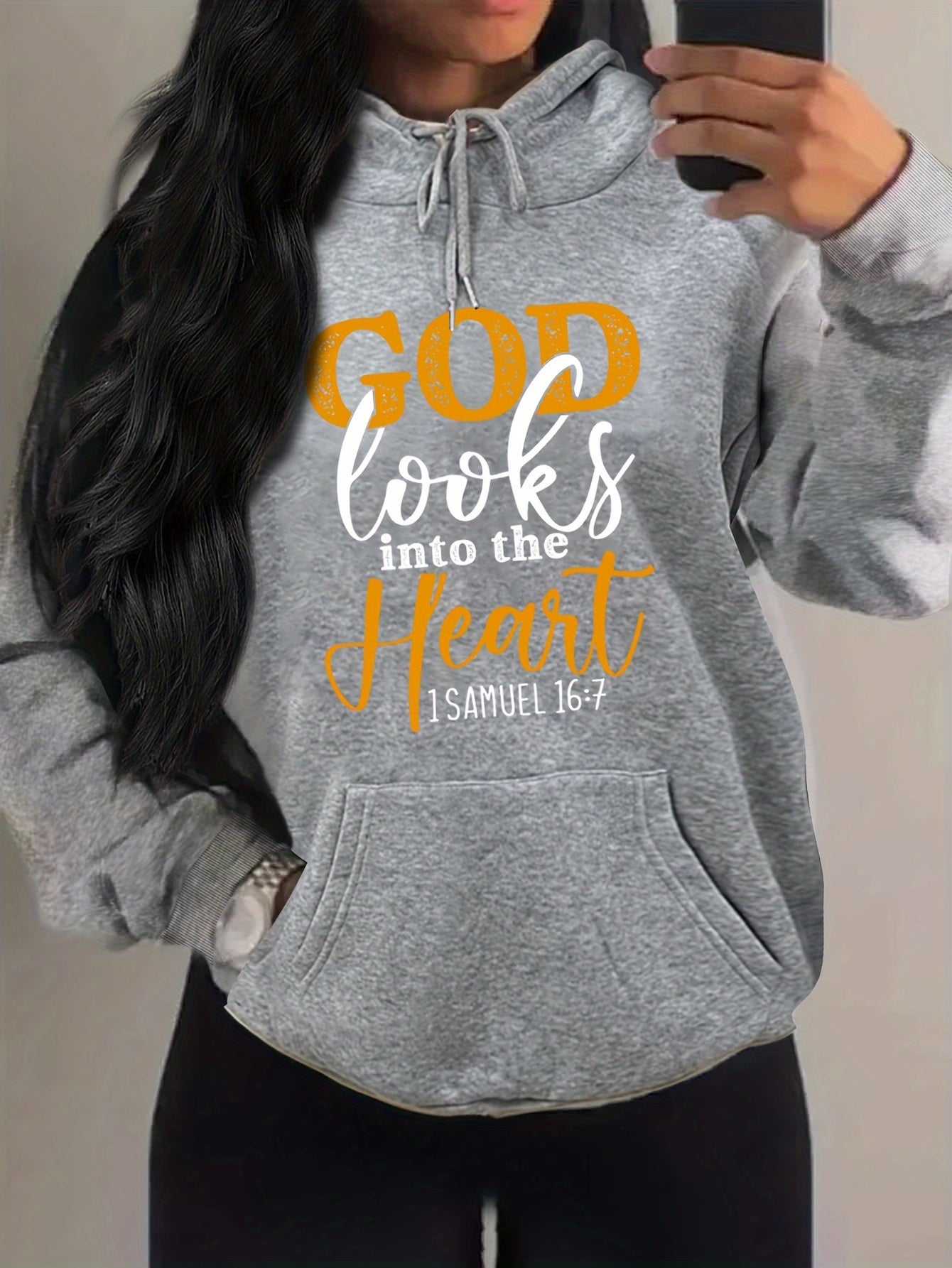 1 Samuel 16:7 God Looks Into The Heart Plus Size Women's Christian Pullover Hooded Sweatshirt claimedbygoddesigns