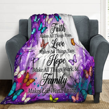 Faith Love Hope Family Christian Flannel Blanket (50"×60") - ClaimedbyGodDesigns
