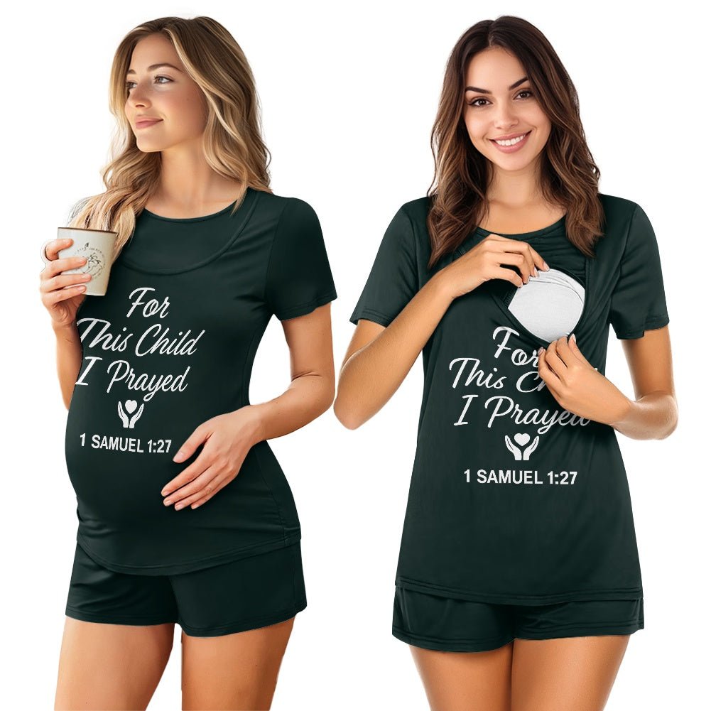 For This Child I Prayed Christian Maternity Short Sleeve Pajama Set - ClaimedbyGodDesigns