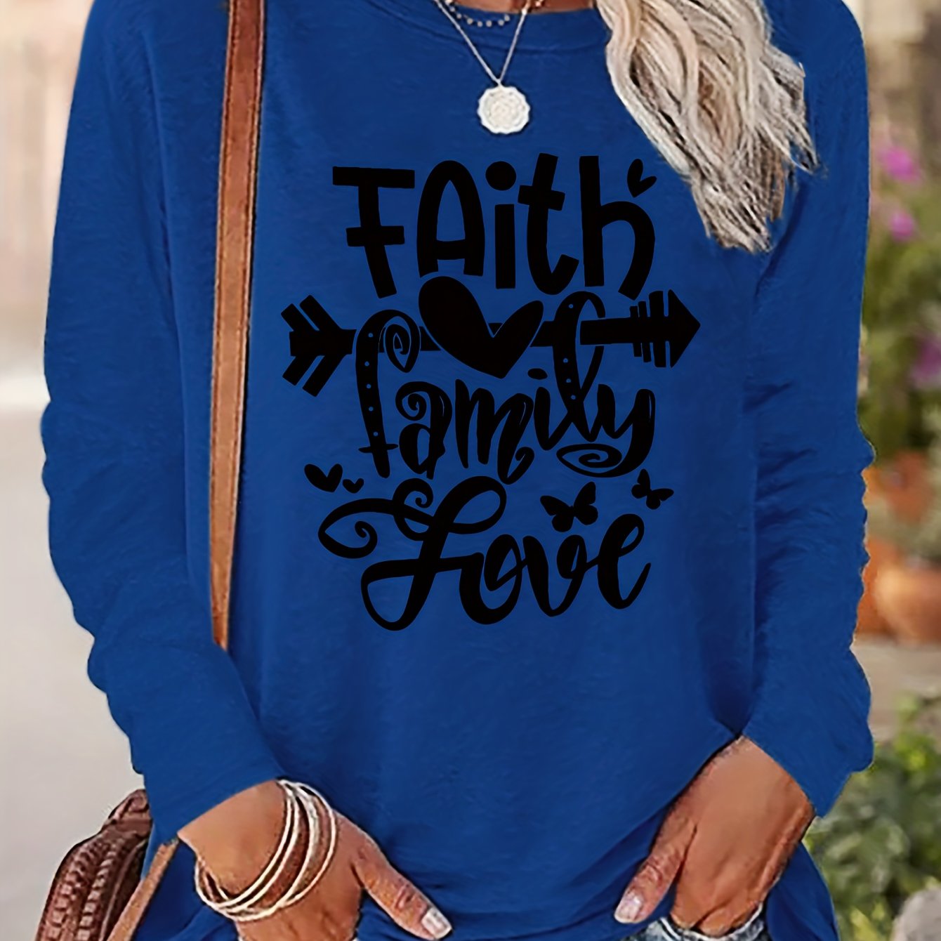 Faith Family Love Women's Christian Pullover Sweatshirt claimedbygoddesigns