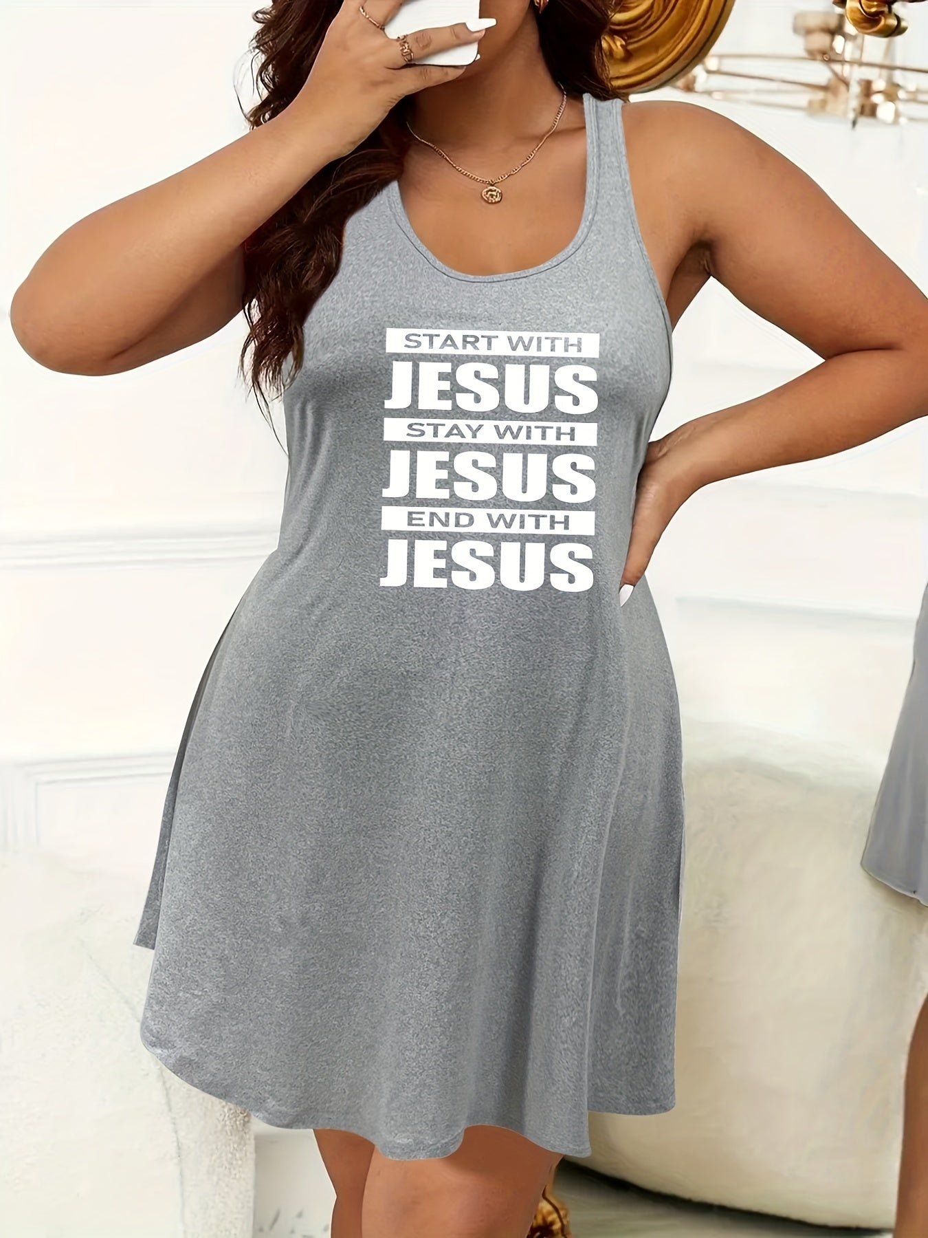 Start With, Stay With, End With Jesus Plus Size Women's Christian Pajamas claimedbygoddesigns