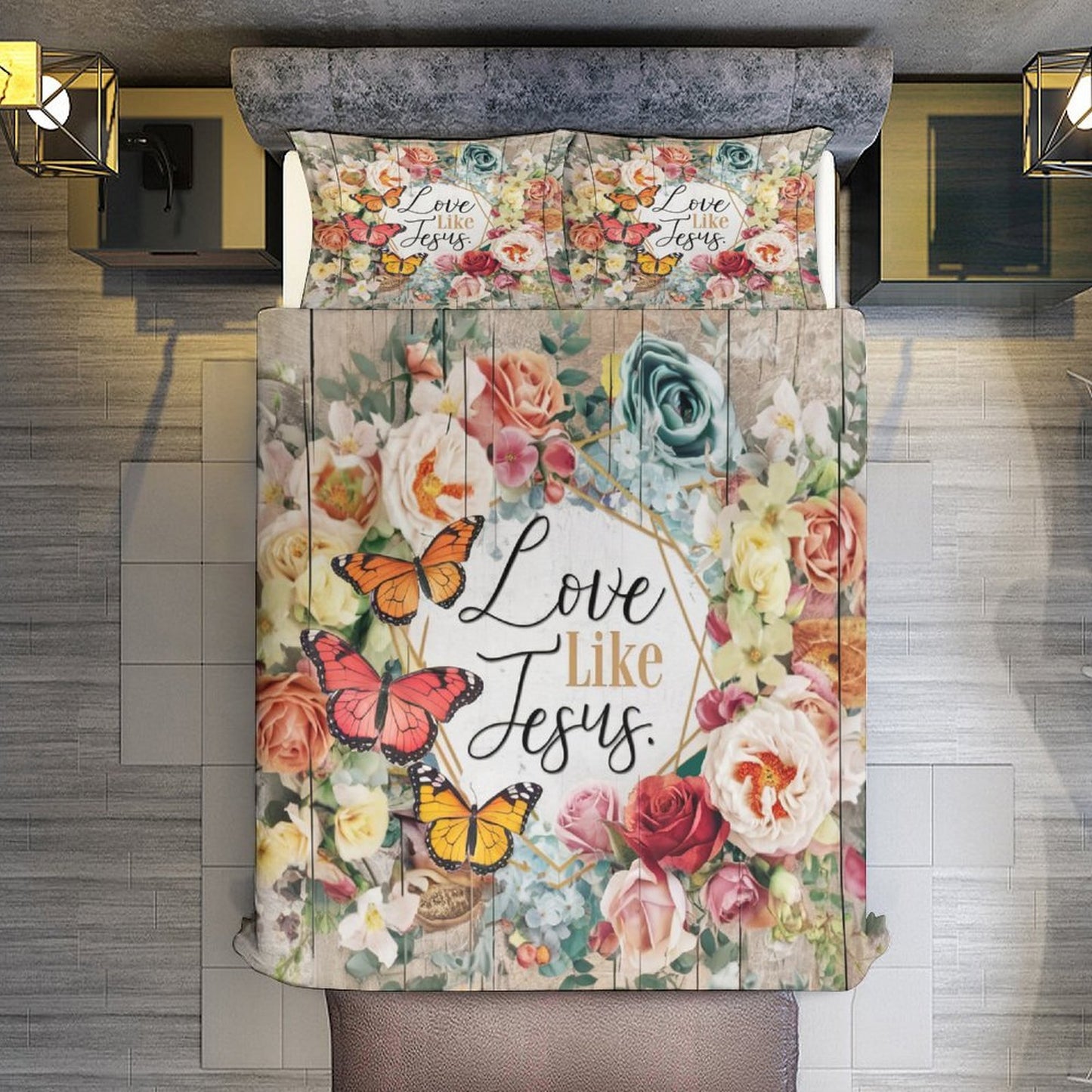 Love Like Jesus 3-Piece Christian Comforter Bedding Set (Dual-sided Printing)