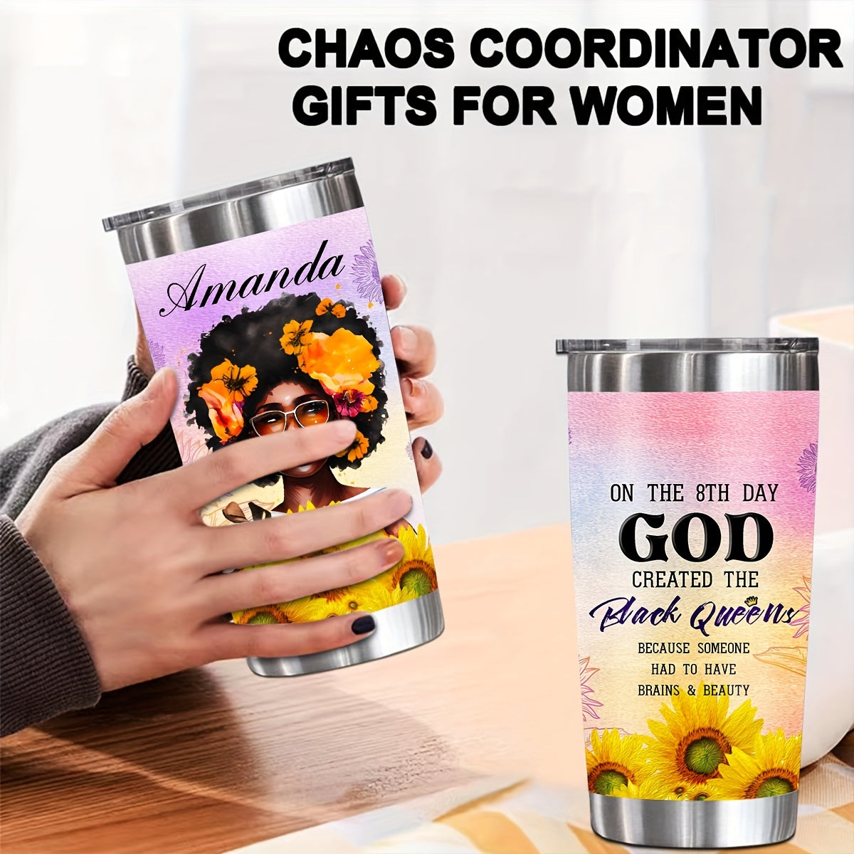 On The 8th Day God Created The Black Queen Funny Christian Stainless Steel Tumbler With Lid 20oz claimedbygoddesigns