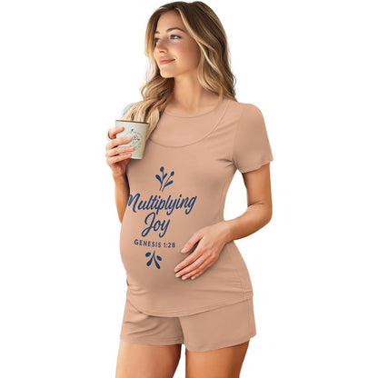 Multiplying Joy Christian Maternity Short Sleeve Pajama Set - ClaimedbyGodDesigns