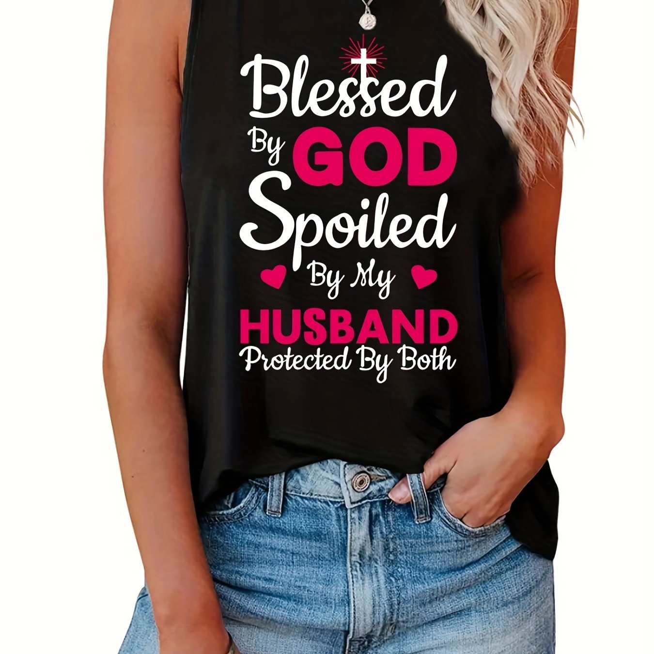 Blessed By God Spoiled By My Husband Protected By Both Women's Christian Tank Top claimedbygoddesigns