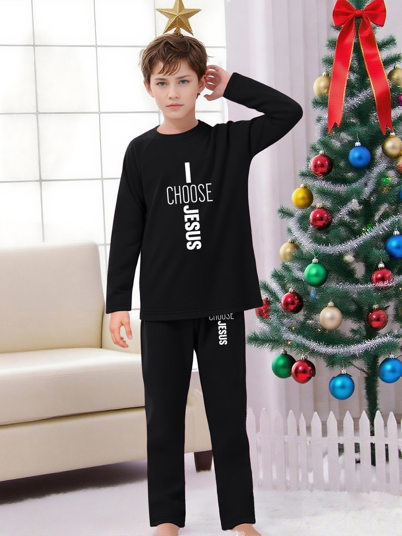 I Choose Jesus Youth Christian Plaid Pajamas