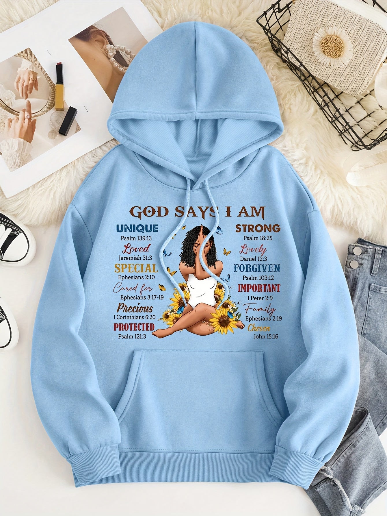 God Says I Am Women's Christian Pullover Hooded Sweatshirt claimedbygoddesigns