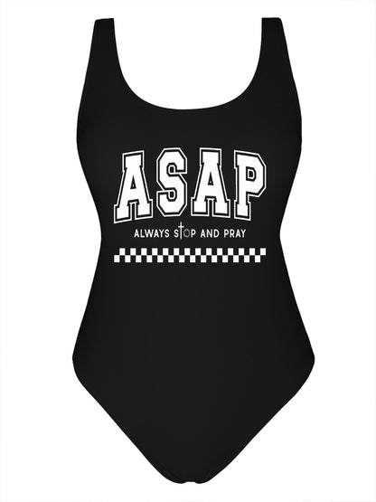Always Stop And Pray  Athletic Strap One-Piece Christian Swimsuit for Women