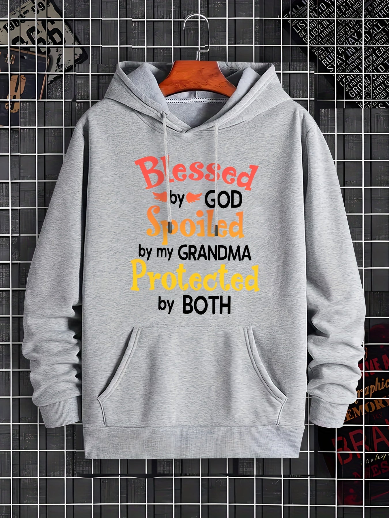 Blessed By God Spoiled By My Grandma Protected By Both Unisex Christian Pullover Hooded Sweatshirt claimedbygoddesigns