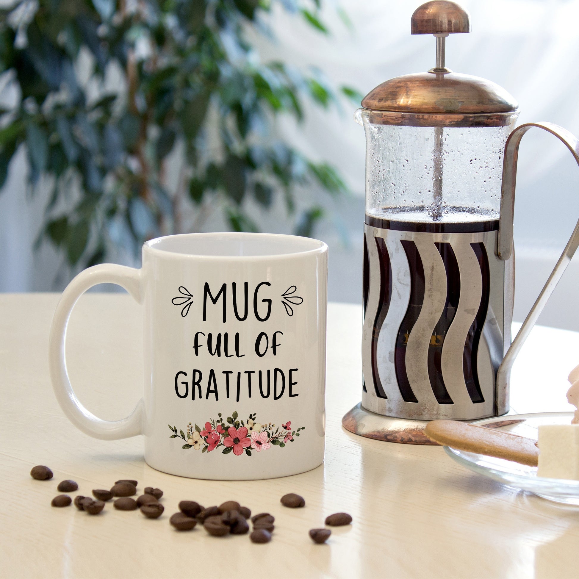 Mug Full Of Gratitude Christian White Ceramic Mug claimedbygoddesigns