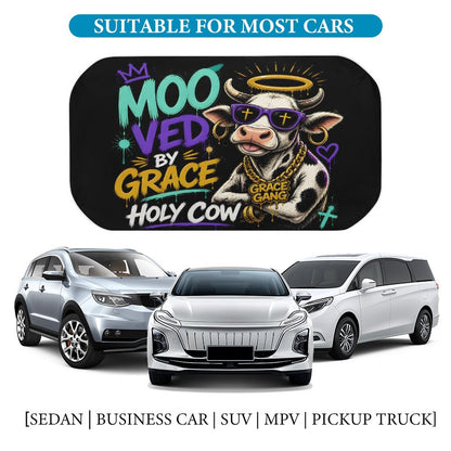 Moo‑ved by Grace — Holy Cow Christian Car Sunshade Umbrella - ClaimedbyGodDesigns