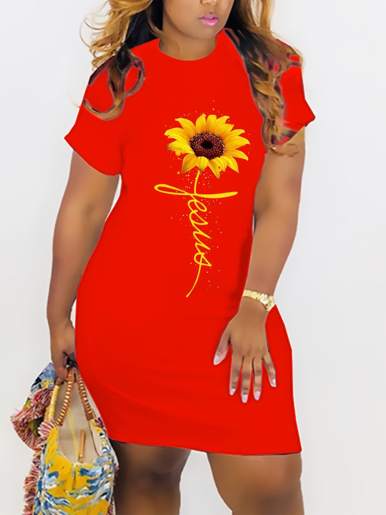 Jesus (sunflower) Plus Size Women's Christian Casual Dress claimedbygoddesigns