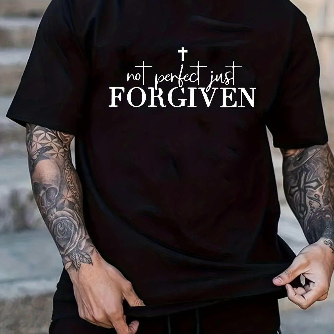 Not Perfect Just Forgiven Men's Christian T-shirt claimedbygoddesigns