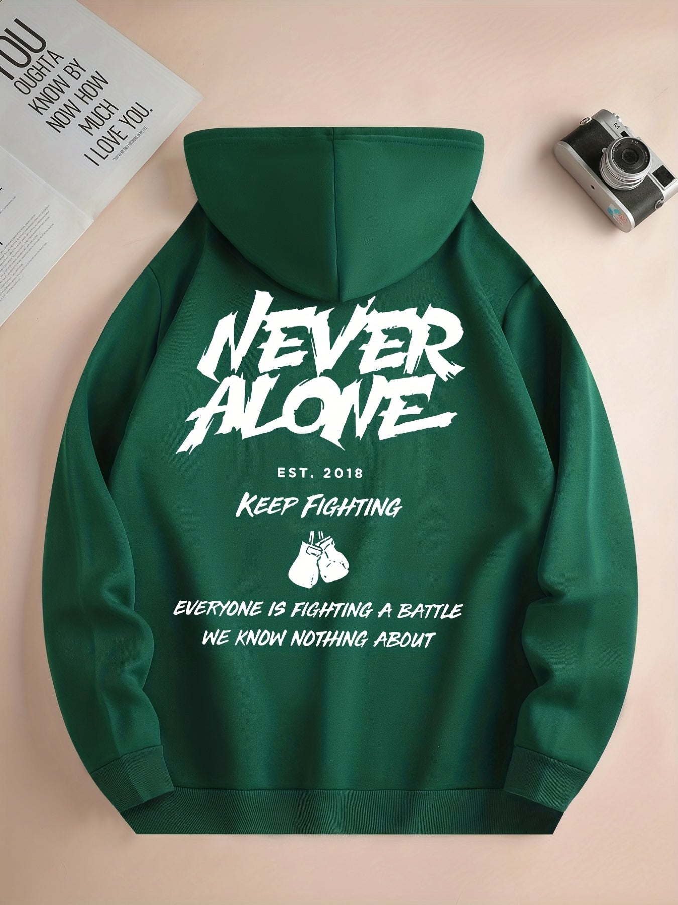 Never Alone Keep Fighting Everyone Is Fighting A Battle Men's Christian Pullover Hooded Sweatshirt claimedbygoddesigns