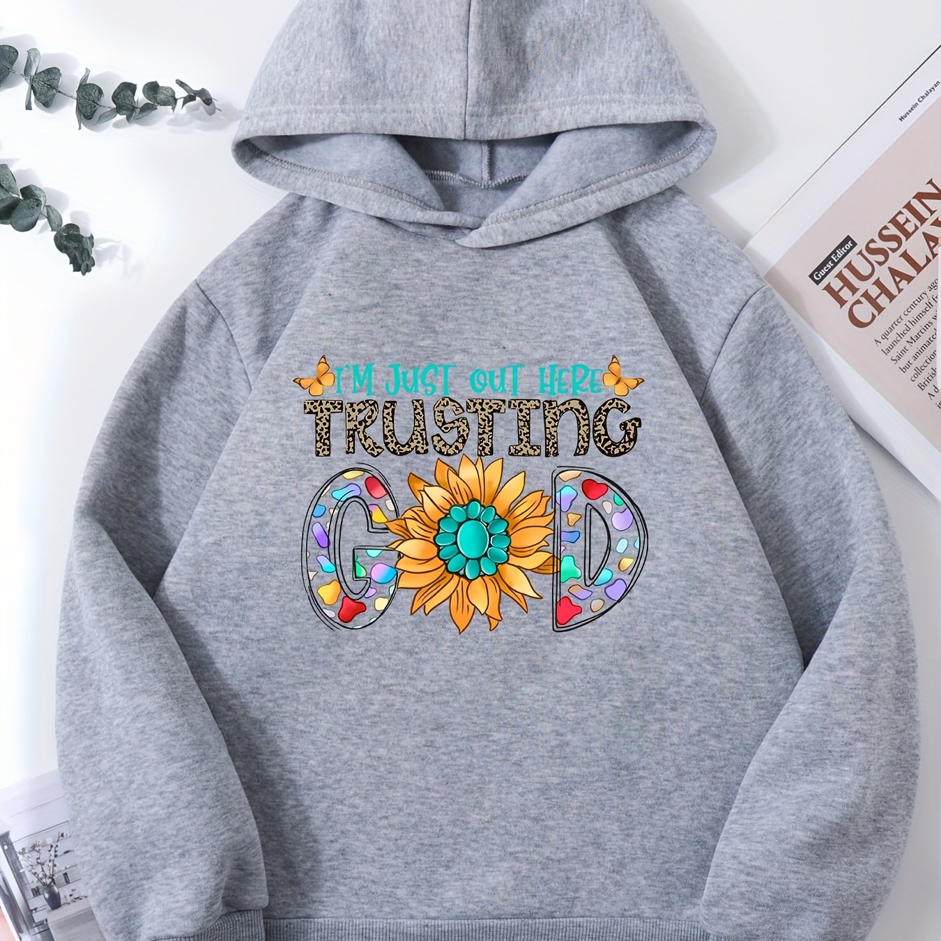 I'm Just Out Here Trusting God Youth Christian Pullover Hooded Sweatshirt claimedbygoddesigns