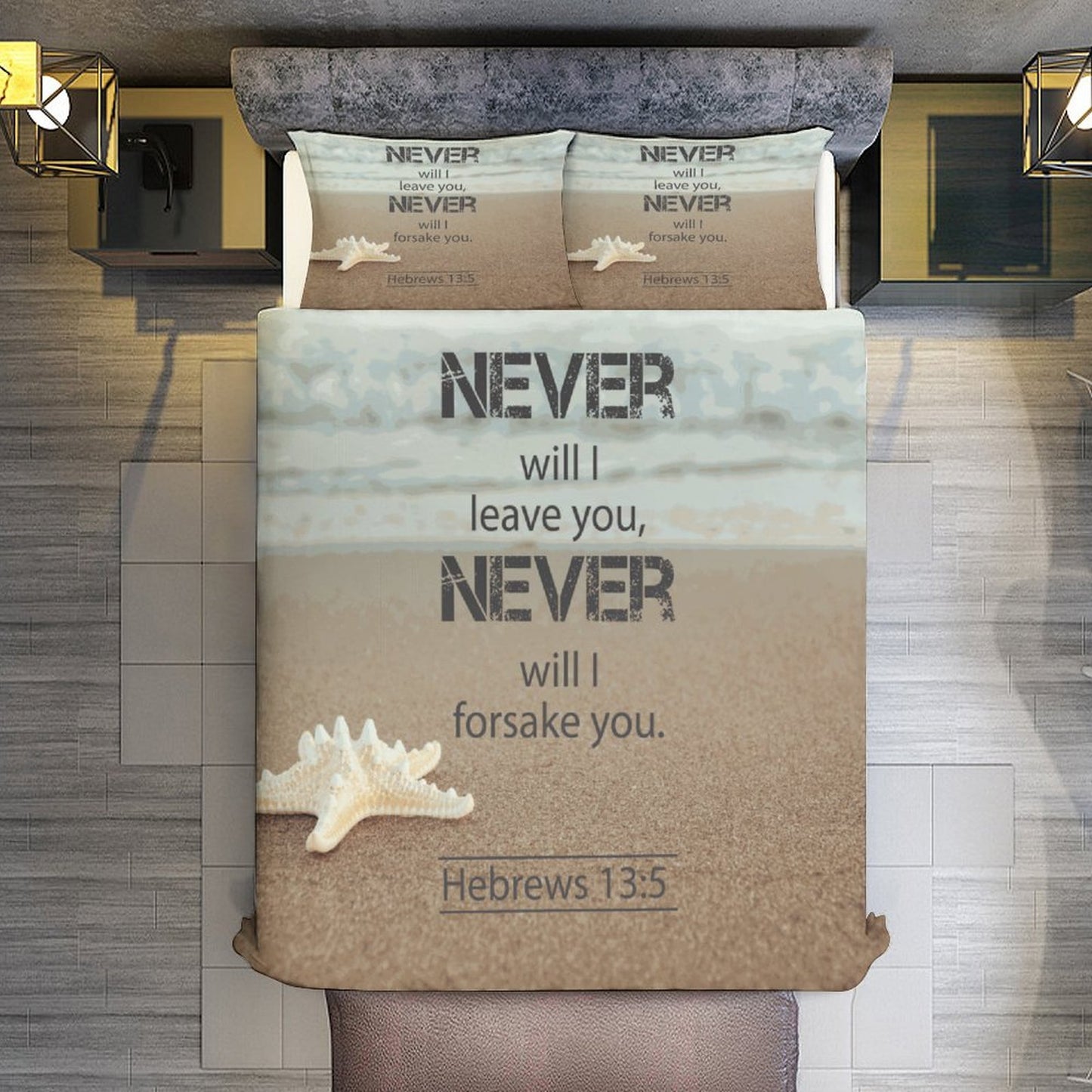 Hebrews13:5 Never Will I Leave You Never Will I Forsake You3-Piece Christian Comforter Bedding  (Dual-sided Printing)