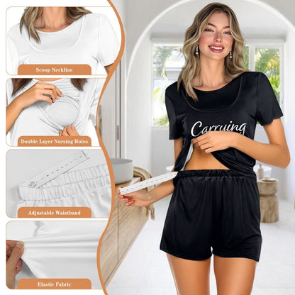 Carrying A Promise Christian Maternity Short Sleeve Pajama Set - ClaimedbyGodDesigns