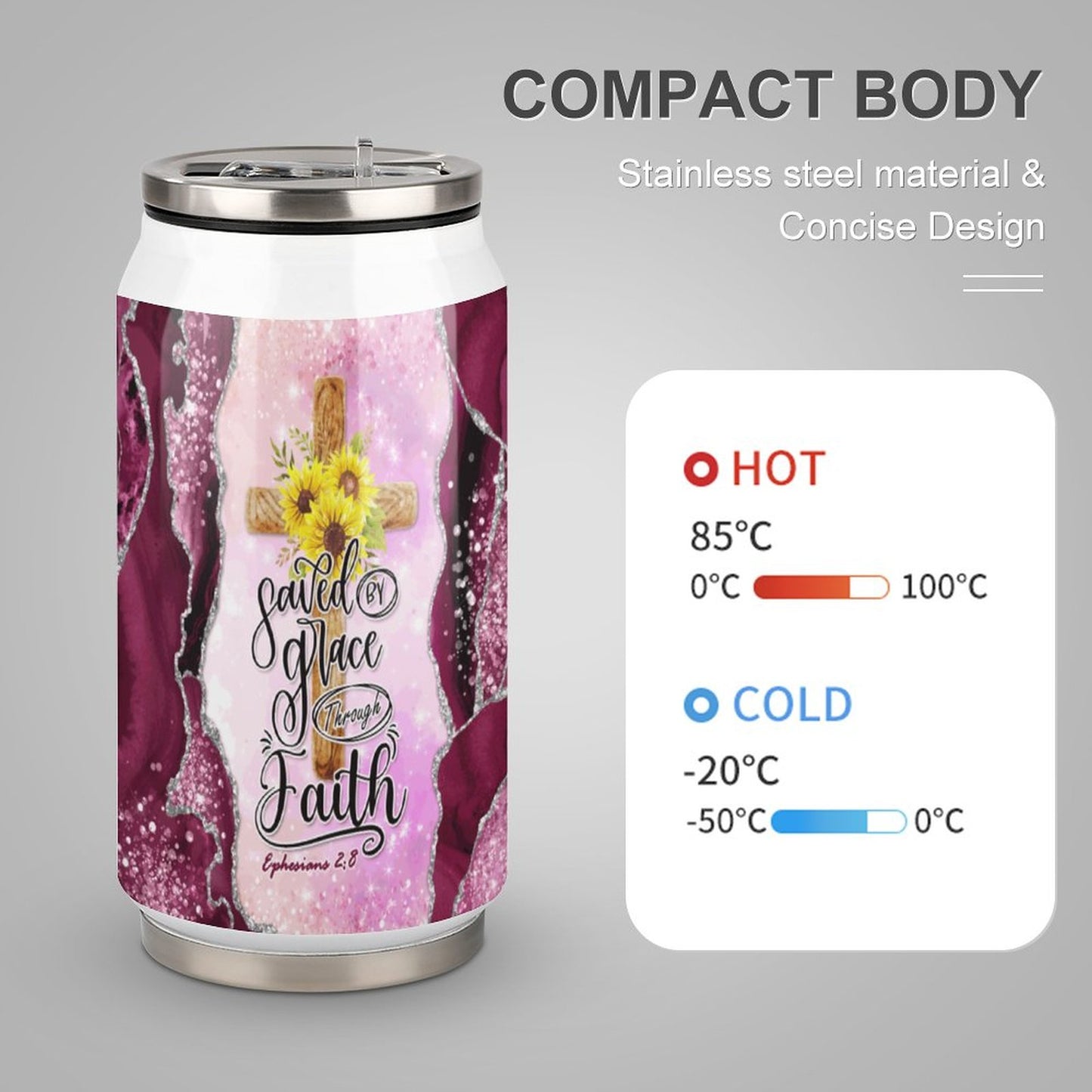 Saved By Grace Through Faith Unique Christian Stainless Steel Tumbler with Straw SALE-Personal Design