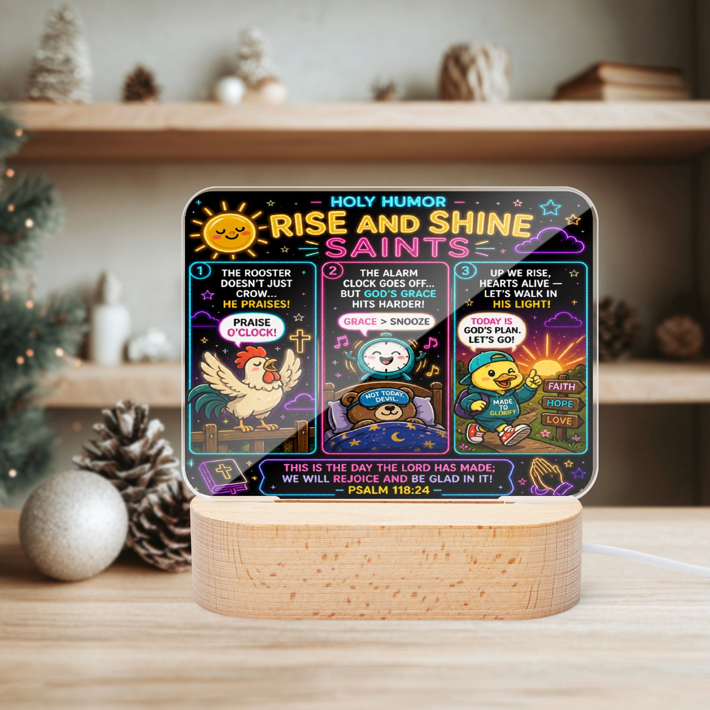 Rise And Shine Saints Christian Square Acrylic Nigh Light - Luminous Base - ClaimedbyGodDesigns