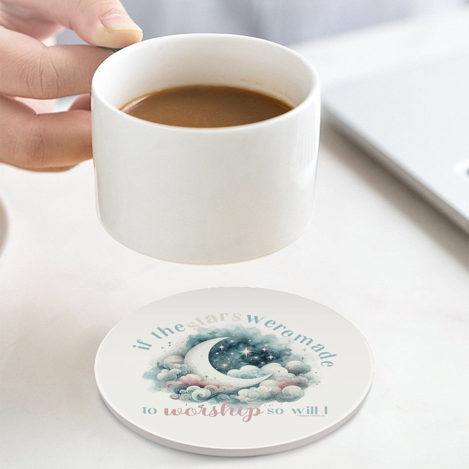 So Will I Worship Him Christian Round Ceramic Coaster - ClaimedbyGodDesigns