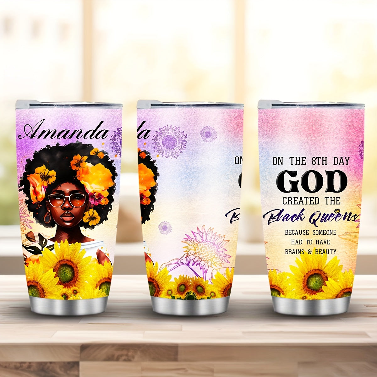 On The 8th Day God Created The Black Queen Funny Christian Stainless Steel Tumbler With Lid 20oz claimedbygoddesigns