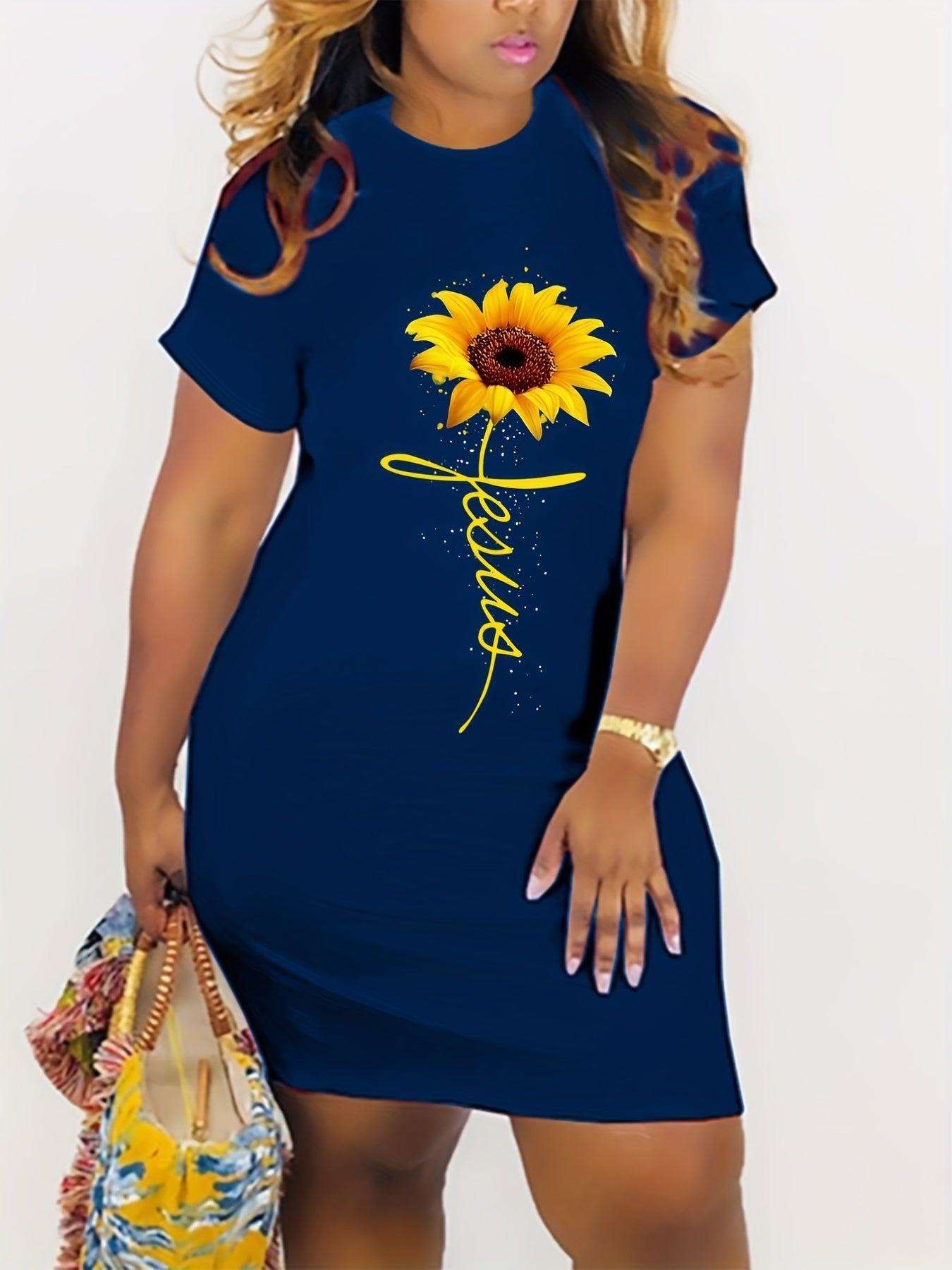 Jesus (sunflower) Plus Size Women's Christian Casual Dress claimedbygoddesigns