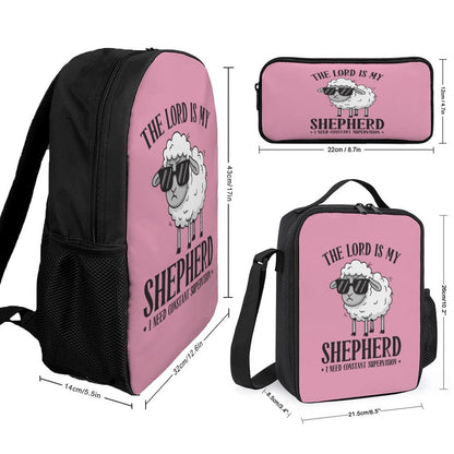 I Need Constant Supervision (girl) 3 Pcs Christian School Backpack Set for Kids (Backpack, Lunch Bag and Pencil Case)