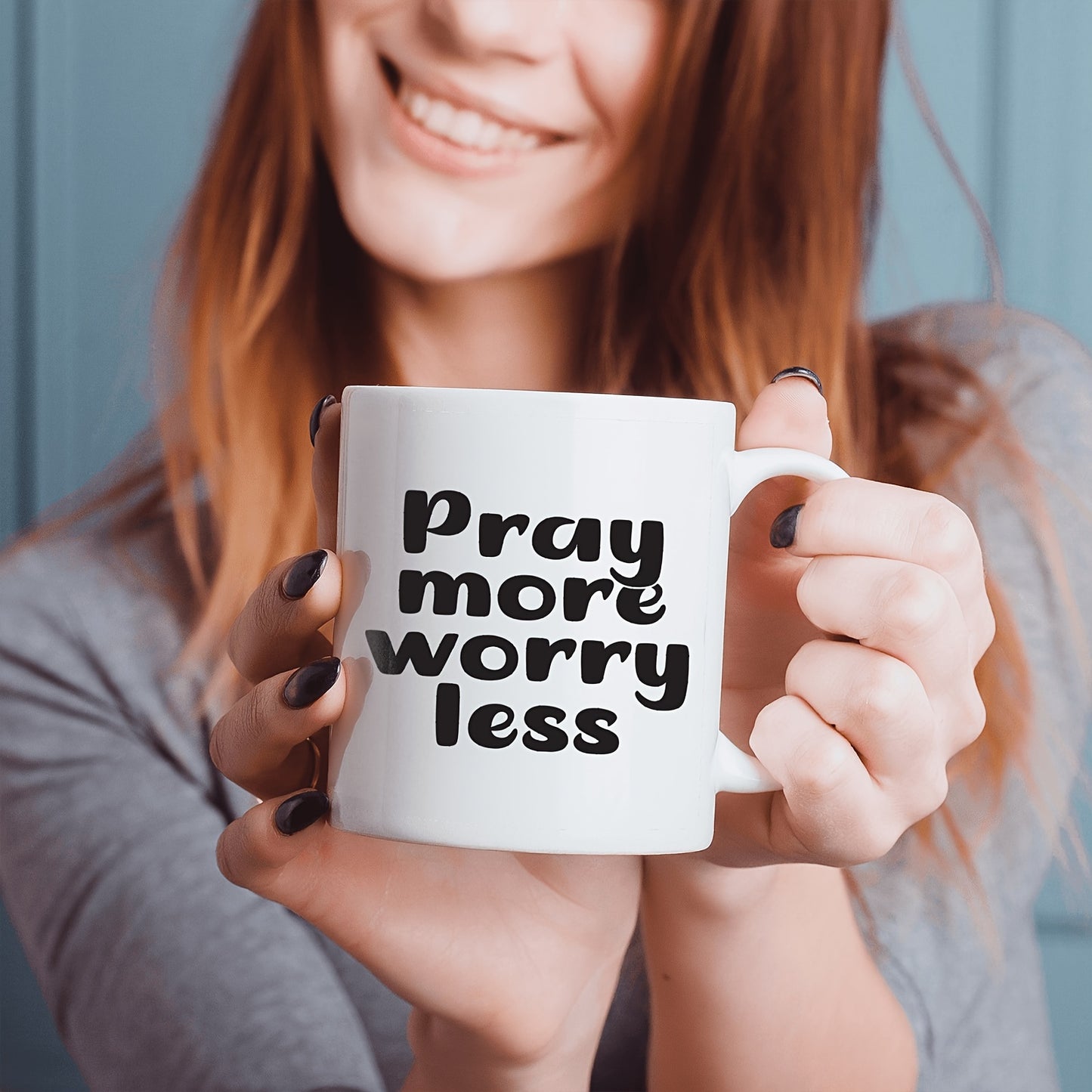 Pray More Worry Less Christian White Ceramic Mug 11oz claimedbygoddesigns