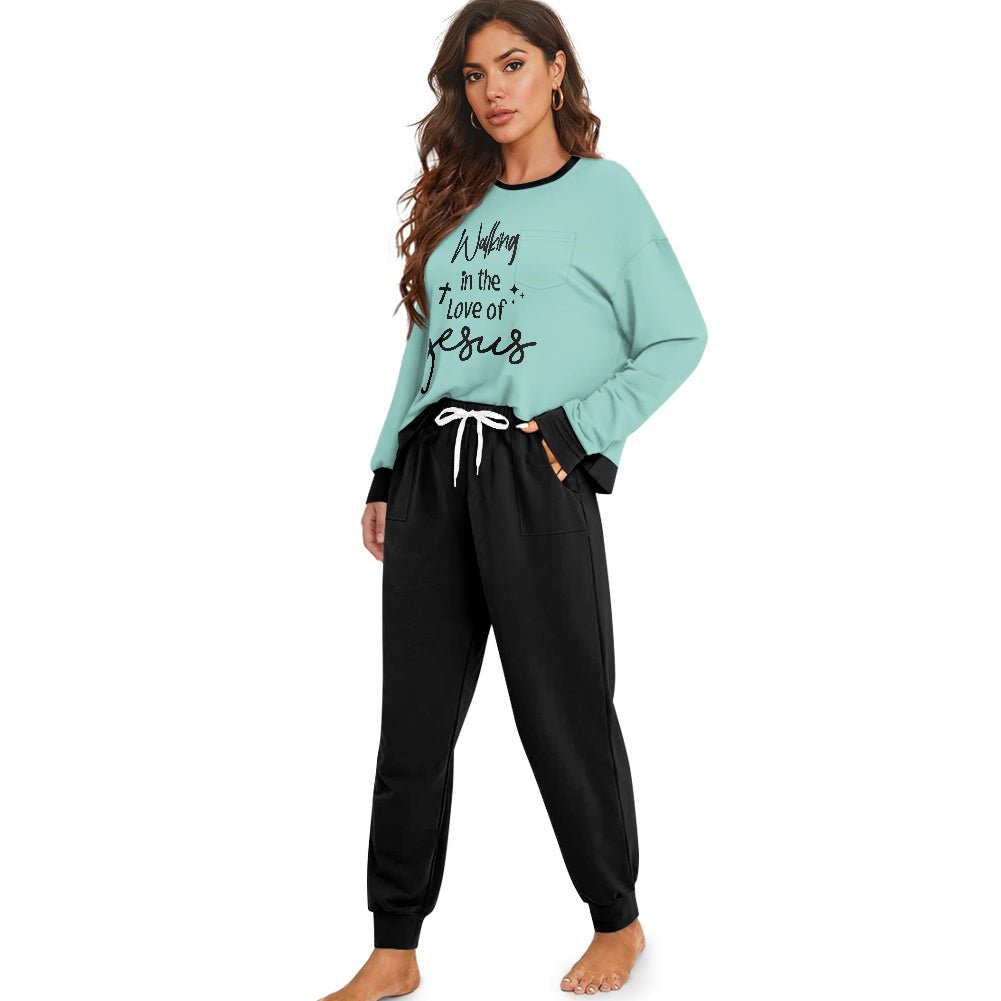 Walking In His Love Christian Women's Drawstring Pajama Set - ClaimedbyGodDesigns