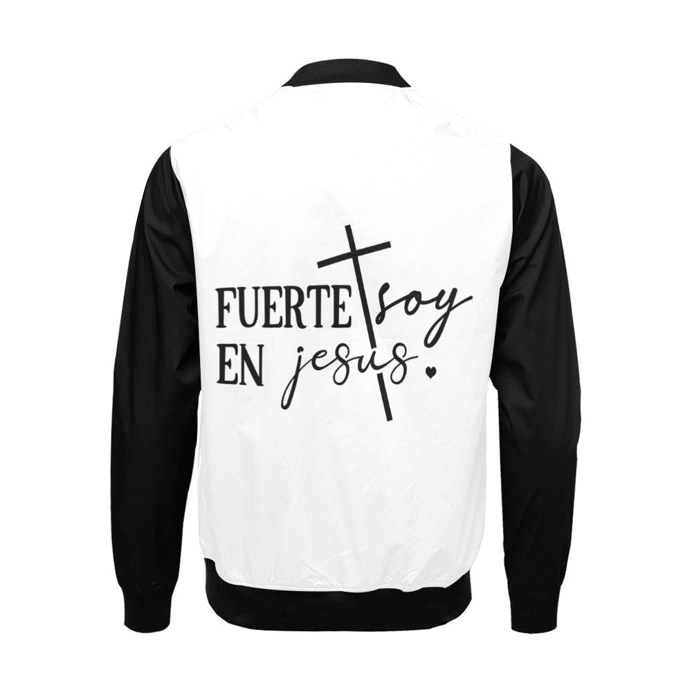 Fuerte Soy en Jesús – Chaqueta Bomber Cristiana para Hombre  Estilo, Fe y Comodidad (Spanish Men's Jacket)