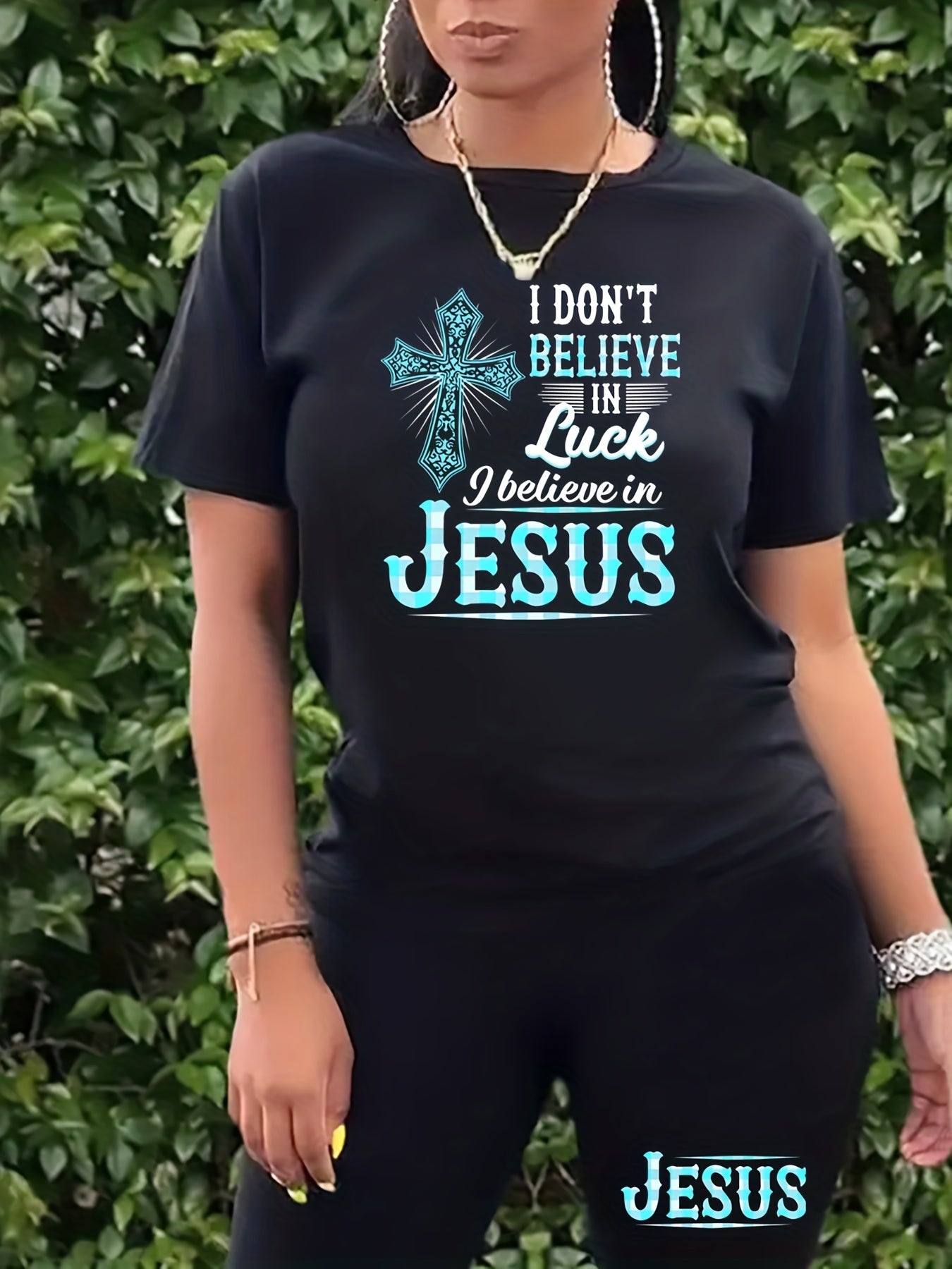 I Don't Believe In Luck I Believe In Jesus Plus Size Women's Christian Casual Outfit claimedbygoddesigns