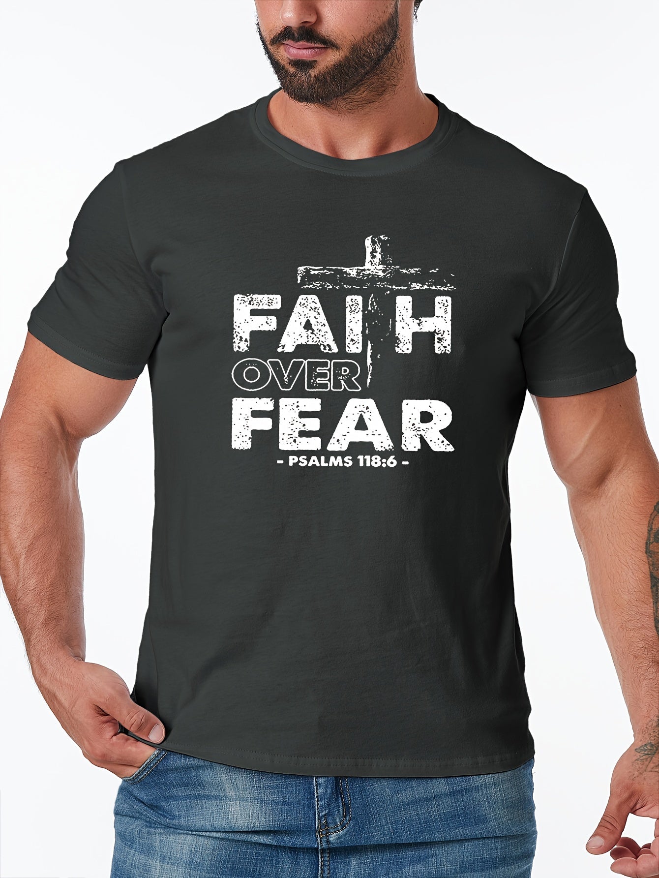 Faith Over Fear Men's Christian T-shirt claimedbygoddesigns