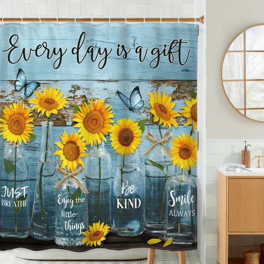 1pc Every Day Is A Gift Christian Shower Curtain, Curtain With 12 Hooks claimedbygoddesigns