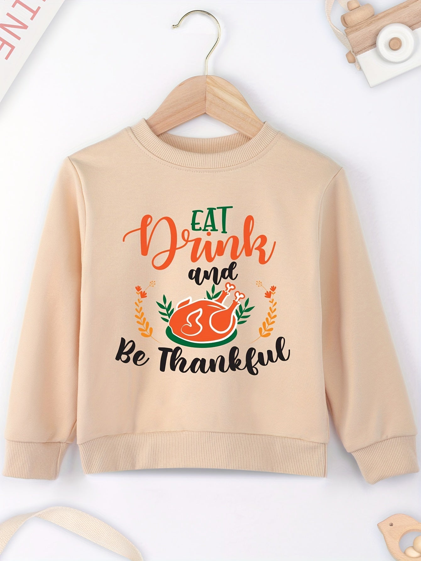 Eat Drink & Be Thankful (thanksgiving themed) Youth Christian Pullover Sweatshirt claimedbygoddesigns