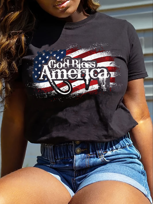 God Bless America Patriotic American Flag Women's Christian T-shirt claimedbygoddesigns