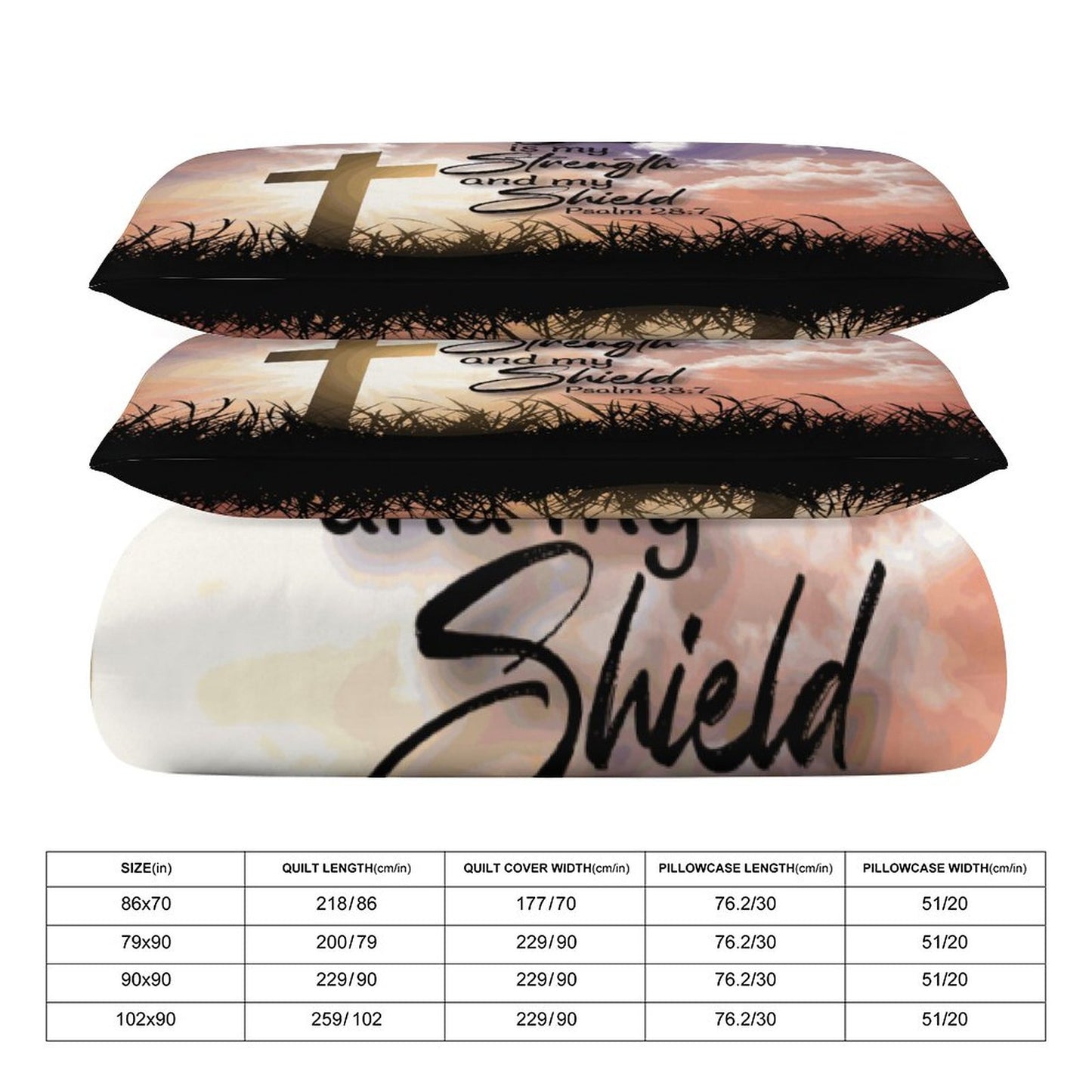The Lord Is My Strength And My Shield  3-Piece Christian Comforter Bedding Set (Dual-sided Printing)