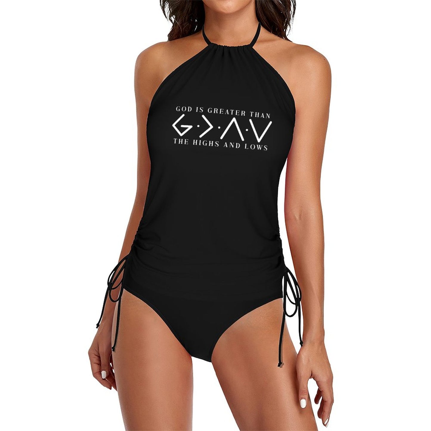 He Is Greater Christian Halter High Neck 2 - Piece Swimsuit Set for Women - ClaimedbyGodDesigns