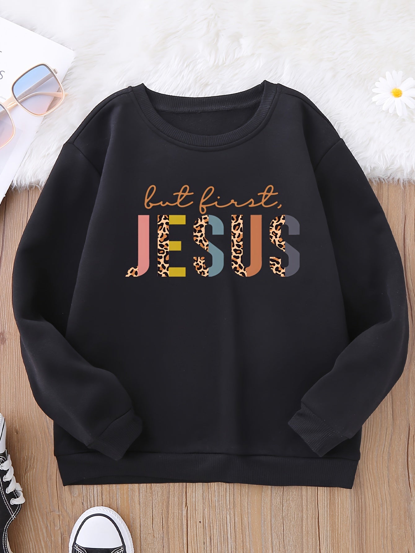 But First JESUS Youth Christian Pullover Sweatshirt claimedbygoddesigns