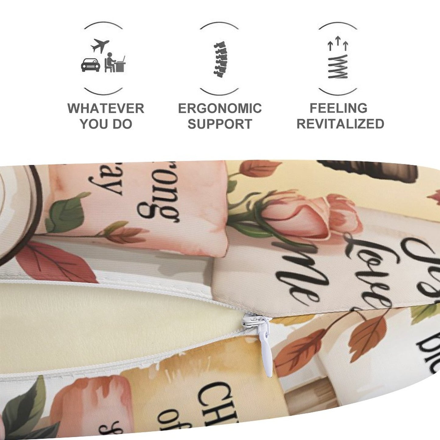 Bible Affirmations (flowered cross) Christian Neck Pillow for Restful Journeys