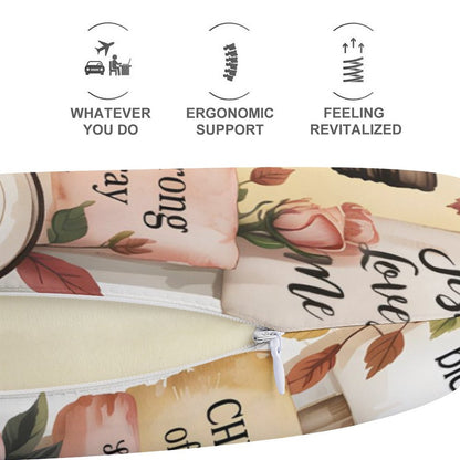 Bible Affirmations (flowered cross) Christian Neck Pillow for Restful Journeys