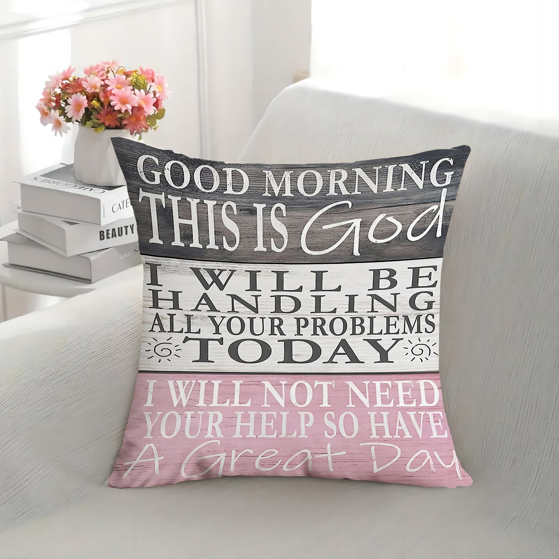 Good Morning This Is God Christian Throw Pillow  18x18 Inch claimedbygoddesigns