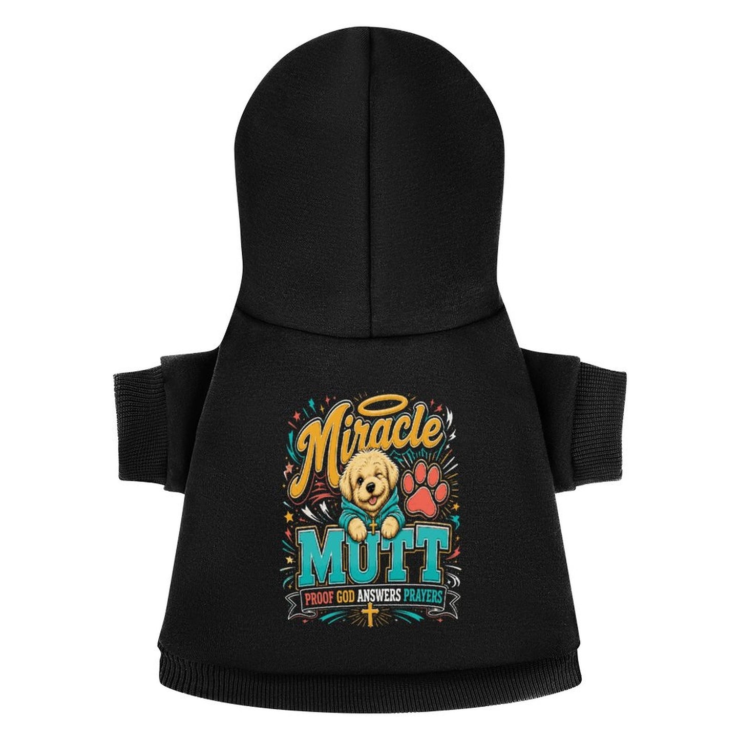 Miracle Mutt Proof God Answers Prayers Christian Pet Hooded Pullover Sweatshirt Dog Hoodie Warm, Soft & Breathable - ClaimedbyGodDesigns