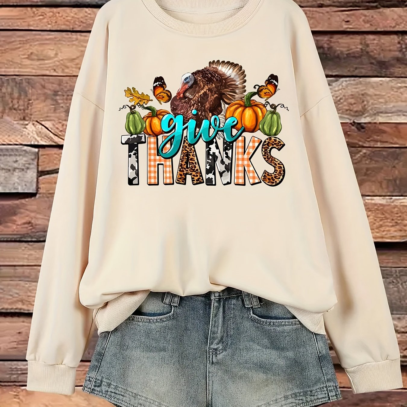 Give Thanks (Thanksgiving themed) Women's Christian Pullover Sweatshirt claimedbygoddesigns