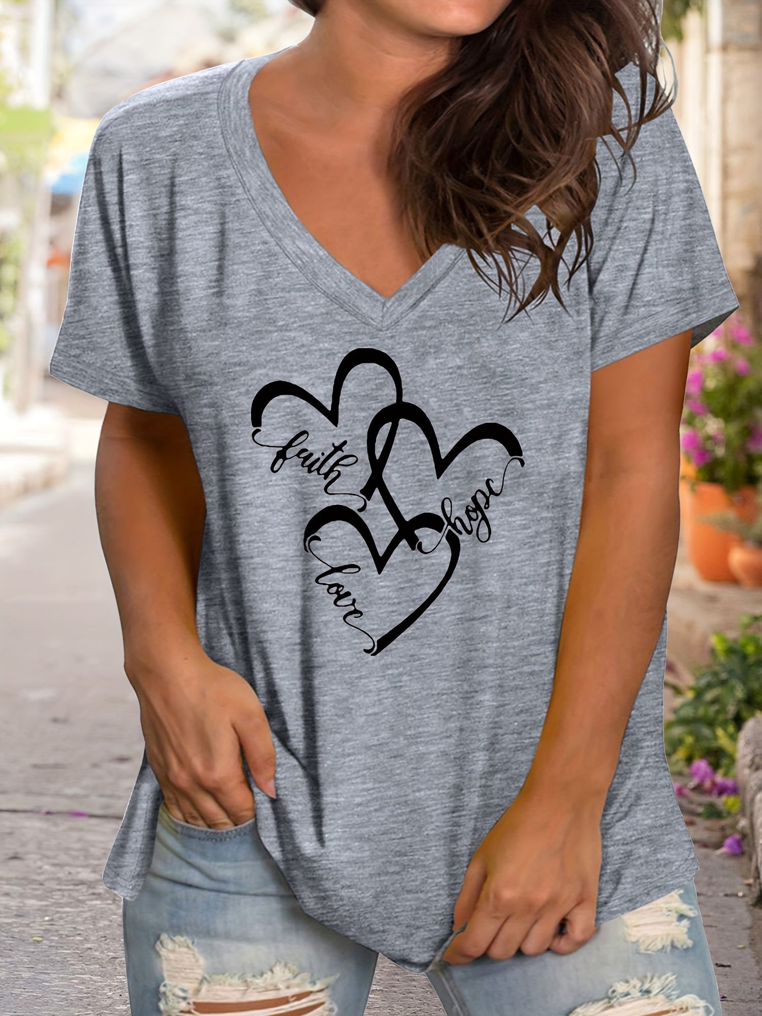 Faith Hope Love (hearts) Plus Size Women's Christian T-shirt claimedbygoddesigns