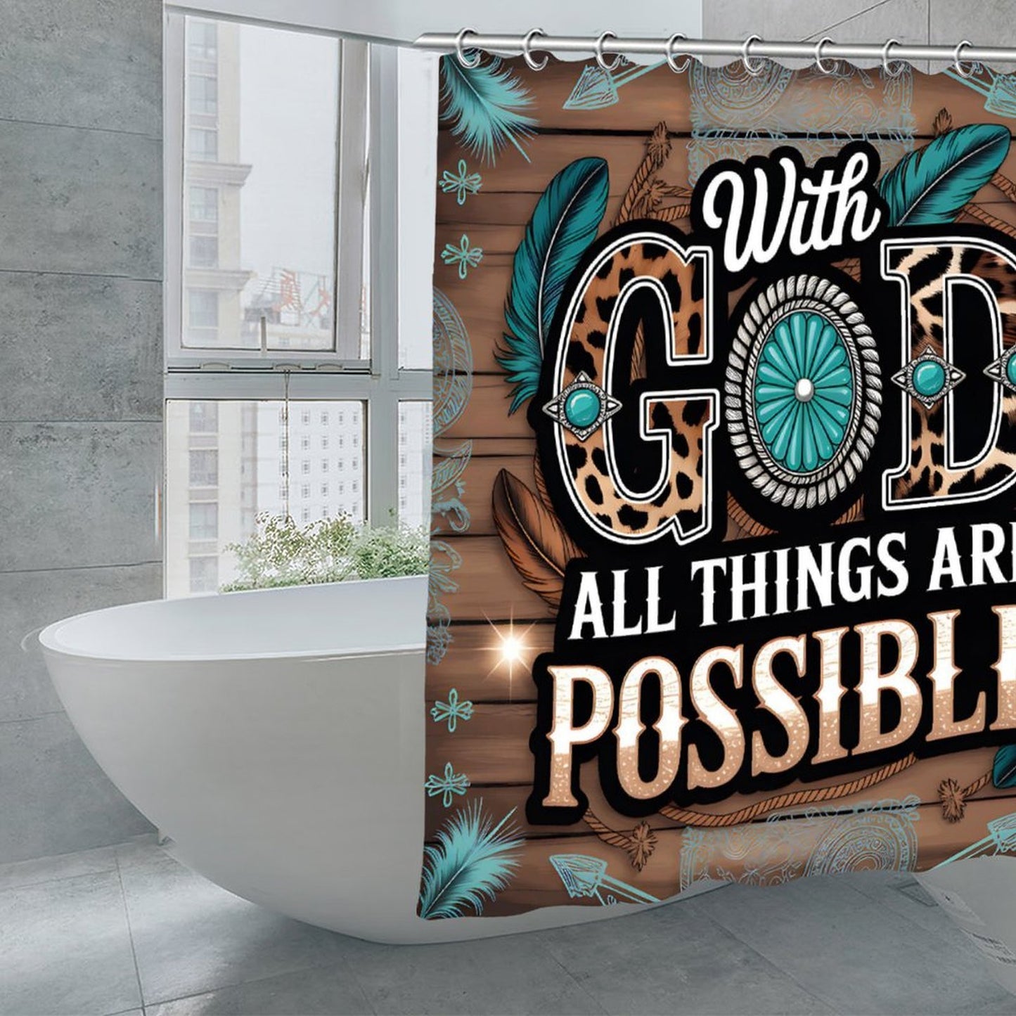 With God All Things Are Possible Feathered Christian Waterproof Shower Curtain